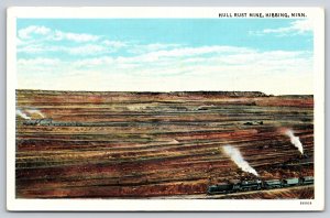 Hibbing Minnesota~Birds Eye Hull Rust Mine~Trains~Vintage Linen Postcard