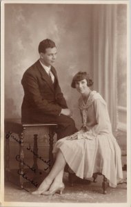 Man Woman Studio Portrait Wellingborough England RPPC NG Woodhead Postcard F63