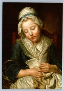 Little Girl sleeping at hand-knit Sew by Albert Anker NEW Modern ART Postcard