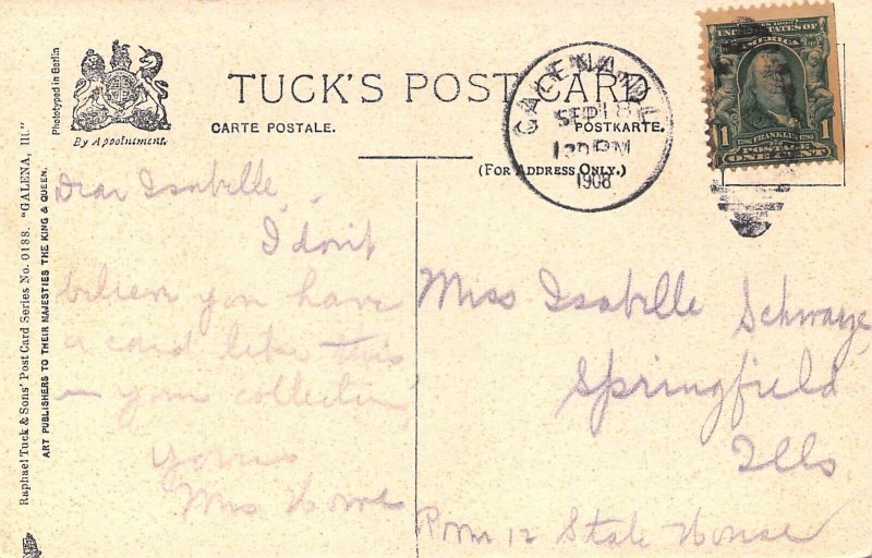 c.'08, Civil War,  Grant-Lee, Peace in Union, Galena IL Tuck Publ, Old Postcard