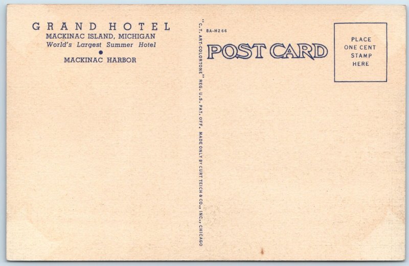 1938 Mackinac Island, Mich Harbor Grand Hotel Sharp Color MI Linen PC Teich A217