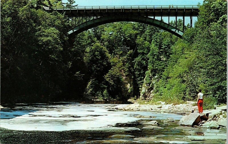 Highway Bridge Famous Ausable Chasm NY New York Person VTG Postcard UNP Unused 