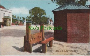 Warwickshire Postcard - Rugby, Village Stocks - Crime & Punishment RS33067