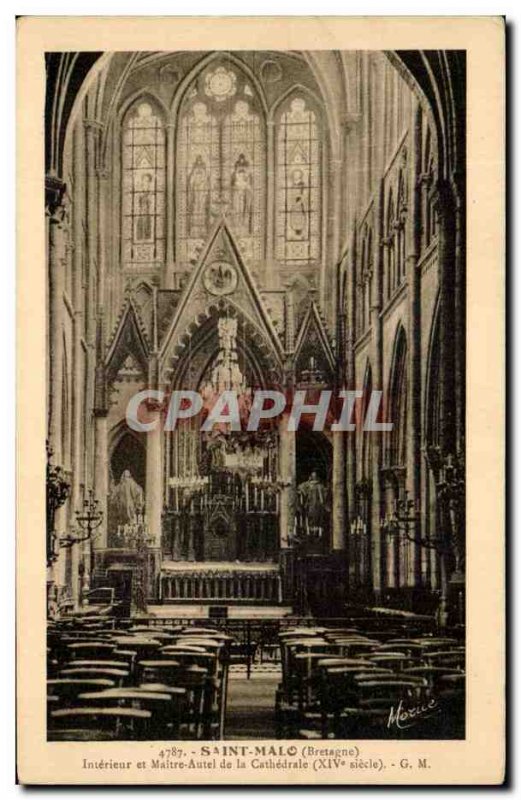 Old Postcard Saint Malo and Interior Altar of the Cathedral