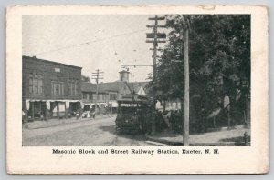 Exeter NH Masonic Block And Street Railway Station New Hampshire Postcard K26