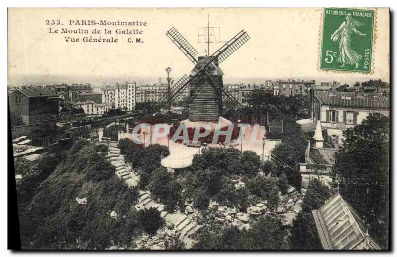 Postcard Old Windmill Paris Montmartre Le Moulin de la Galette General view