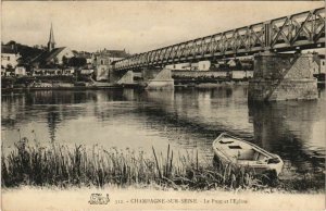 CPA Champagne sur Seine Le Pont et l'Eglise FRANCE (1101150)