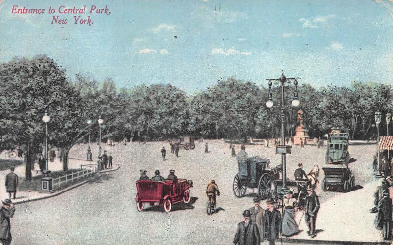 Entrance to Central Park, New York, N.Y., Early Postcard, Used in 1914