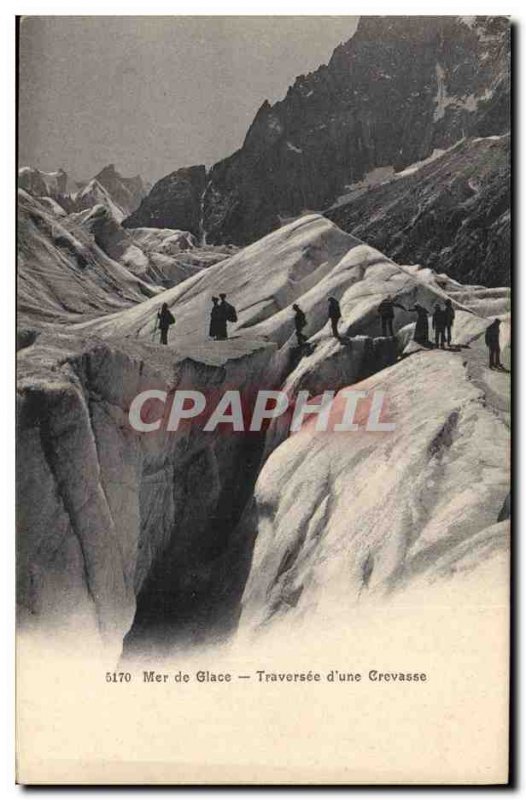 Postcard Old Mountaineering Sea ice Traversee d & # 39A crevice