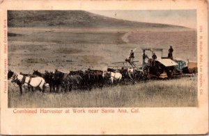 Hand Colored Postcard Combined Harvester at Work near Santa Ana, California