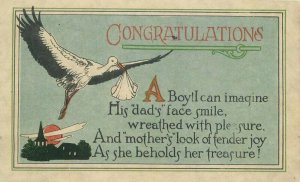 Arts Crafts Stork Child Delivery Saying Artist impression Postcard 11855