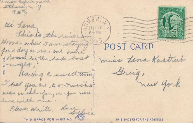 Greetings from Homer NY, New York - Unidentified River - pm 1945 - Linen
