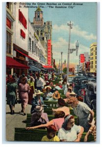 1948 Enjoying The Green Benches, St. Petersburg Florida FL Posted Postcard