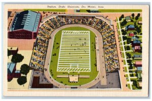 Des Moines Iowa IA Postcard Stadium Drake University Birds Eye View 1940 Vintage