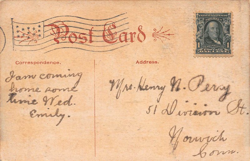 High School, Westerly, Rhode Island, Early Postcard, Used With Flag Cancel