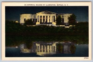 Historical Building By Illumination, Buffalo NY, Vintage Linen Postcard, NOS