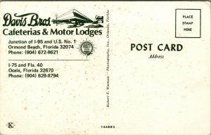 Vtg Davis Bros Cafeterias & Motor Lodges Ormond Beach Florida FL Postcard