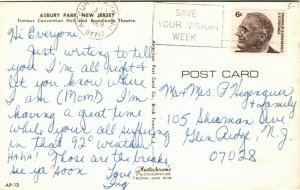 Postcard NJ Asbury Park Convention Hall Boardwalk Theatre on the Beach 1969 M34