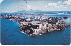 Aerial View, El Morro Castle guarding the Harbour entrance of San Juan, Puert...