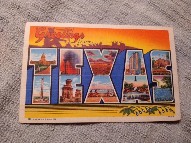 1940's Greetings from Texas Large Letter Linen Postcard