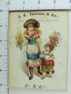 J.C Iverson & Co Fine Art Goods Lovely Young Girl & Adorable Child Flowers #E