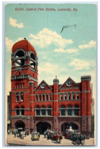 1913 Central Fire Station Exterior Louisville Kentucky KY Posted Horses Postcard