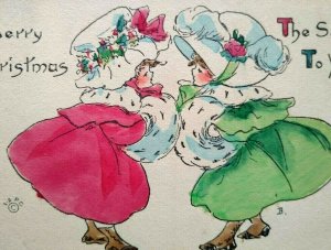 Christmas Postcard Bertha Blodgett Victorian Children Fancy Dress Girls