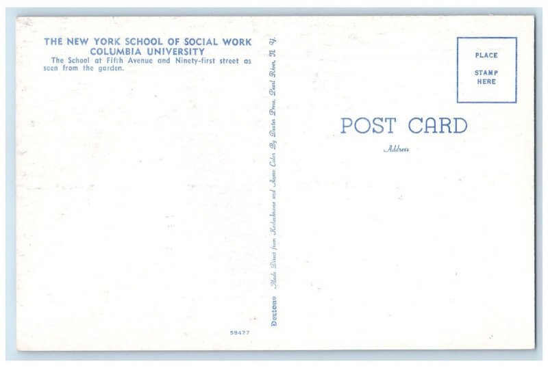 c1960's The NY School Of Social Work Columbia University Amsterdam NY Postcard