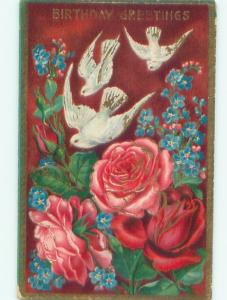 Pre-Linen BIRDS WITH ROSES & FORGET-ME-NOT FLOWERS AC5679