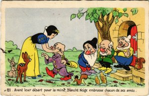 PC CPA DISNEY, SNOW WHITE KISSING DOPEY'S FOREHEAD, VINTAGE POSTCARD (b15153)