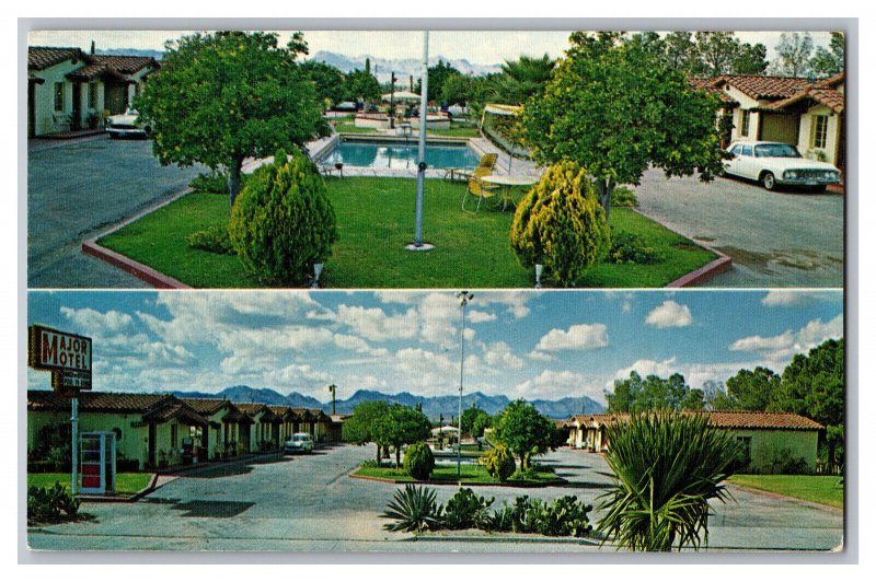 Postcard AZ Major Motel Tucson Arizona Miracle Mile Multi-View Old Cars Pool 