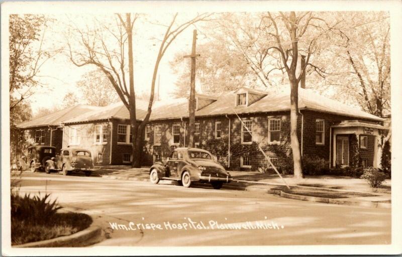 Plainwell Michigan~William Crispe Hospital~1930s Cars~1940s RPPC