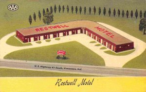 Restwell Motel US 41 Highway Vincennes Indiana 1955 linen postcard