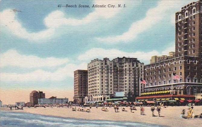 New Jersey Atlantic City Beach Scene Curteich