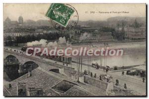 Postcard Old Dax Panorama And Bridge On steam train locomotive I'Adour