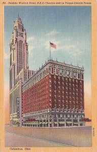 Postcard Deshler Wallick Hotel RKO Theatre Le Veque Lincoln Tower Columbus OH