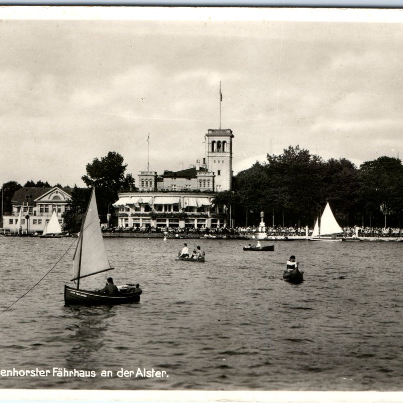 c1930s Postcard Hamburg Germany RPPC Uhlenhorster Rowing Club Alster Lake A374