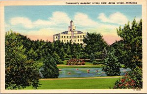 Vtg Battle Creek Michigan MI Community Hospital Irving Park 1930s View Postcard