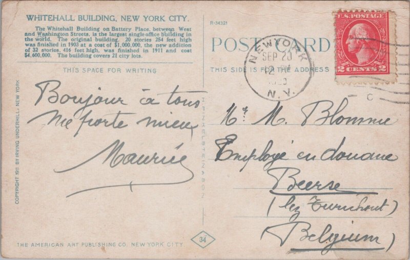 USA Whitehall Building New York City Vintage Postcard C024