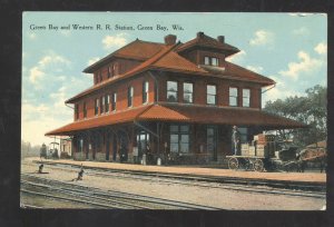 GREEN BAY WISCONSIN RAILROAD DEPOT TRAIN STATION VINTAGE POSTCARD 1911