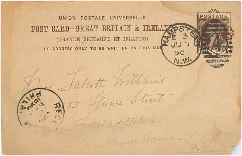 Entier Postal Stationery Postal Great Britain Great Britain 1890 Hampstead to...