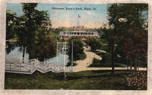 Vintage Postcard 1918 Entrance Lord's Park Elgin Illinois ILL. Pub EC Kropp Co.