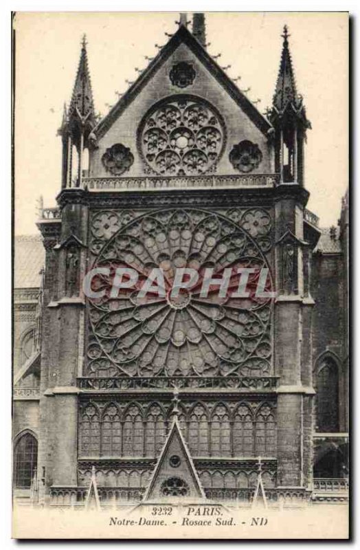 Old Postcard Notre Dame Paris Rosette south