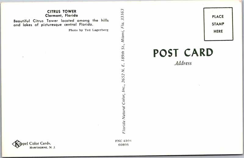 Postcard TOWER SCENE Clermont Florida FL AN7572