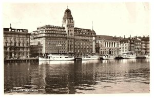 RPPC Postcard Stockholm Sweden Waterfront Boats Kodak Building Vintage