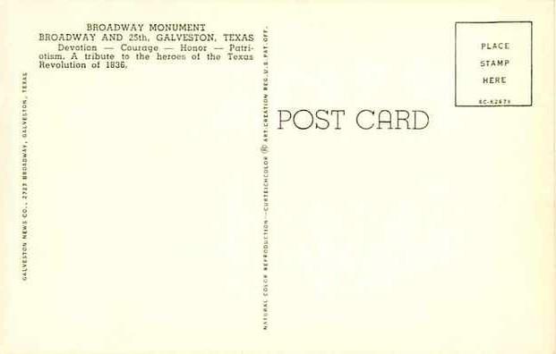 Broadway Monument Tribute to Texas Revolution Galveston TX