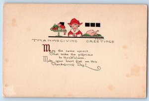 Thanksgiving Postcard Greetings Child Praying Roast Turkey And Fruits c1910's