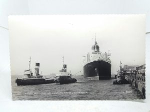 Liner Berthing at Landing Stage Liverpool Vtg Postcard Helped by Tug Boat Formby