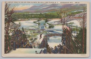 Linen~Jumper Gets Air~Olympic Ski Hill~Adirondack Mtns~Lake Placid NY~PM 1947 PC