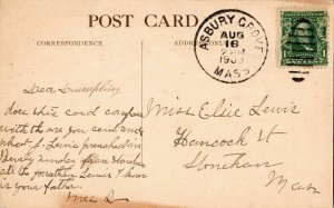 Hamilton Mas Circle Asbury Grove BW Antique Postcard 1c Stamp Cancel WOB Note DB 